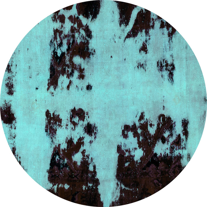Round Abstract Turquoise Modern Rug, abs2014turq