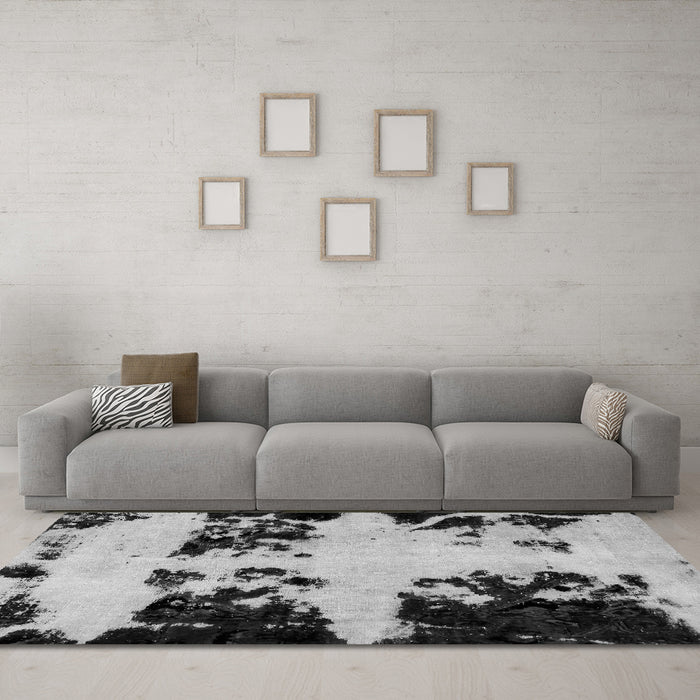 Machine Washable Abstract Gray Modern Rug in a Living Room,, wshabs2014gry