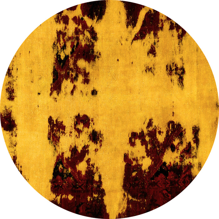 Round Abstract Yellow Modern Rug, abs2014yw