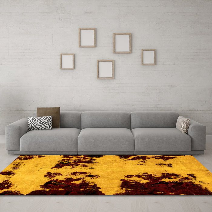 Machine Washable Abstract Yellow Modern Rug in a Living Room, wshabs2014yw