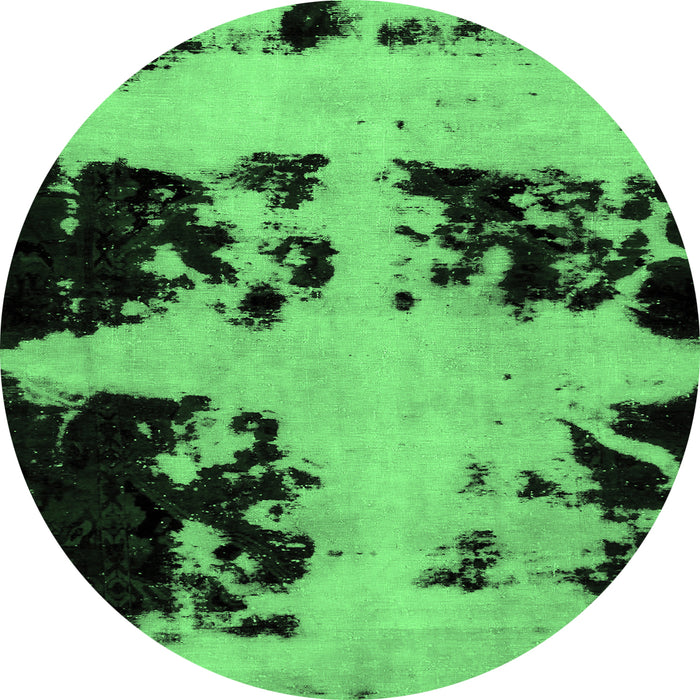 Round Machine Washable Abstract Emerald Green Modern Area Rugs, wshabs2014emgrn