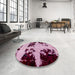 Round Machine Washable Abstract Cadillac Pink Rug in a Office, wshabs2014