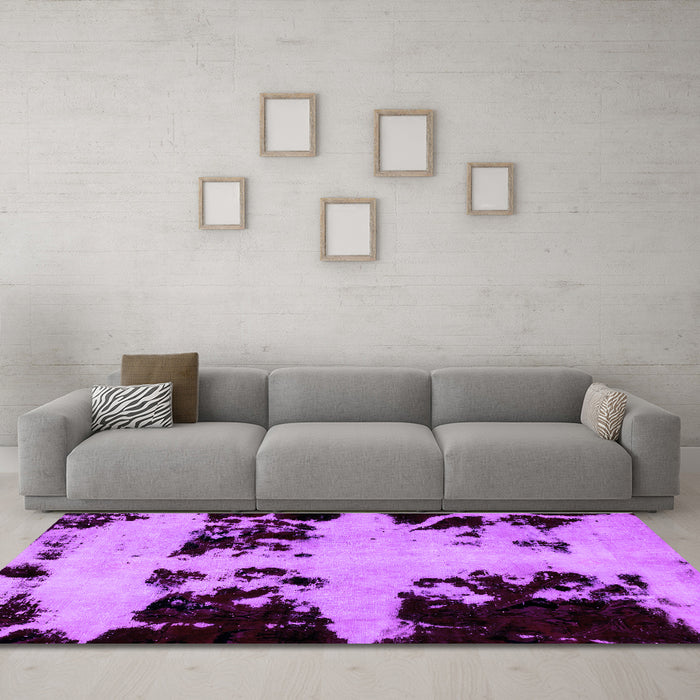 Machine Washable Abstract Purple Modern Area Rugs in a Living Room, wshabs2014pur