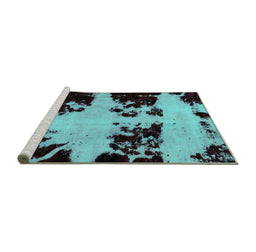 Sideview of Machine Washable Abstract Turquoise Modern Area Rugs, wshabs2014turq