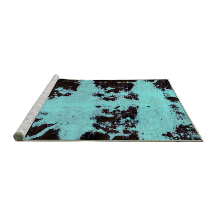 Sideview of Machine Washable Abstract Turquoise Modern Area Rugs, wshabs2014turq