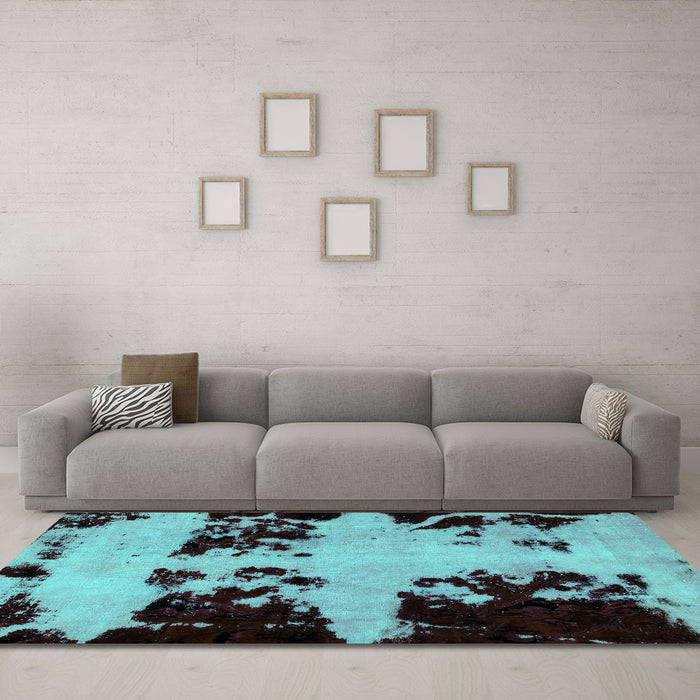 Machine Washable Abstract Turquoise Modern Area Rugs in a Living Room,, wshabs2014turq