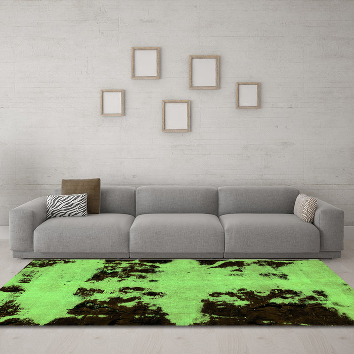 Machine Washable Abstract Green Modern Area Rugs in a Living Room,, wshabs2014grn