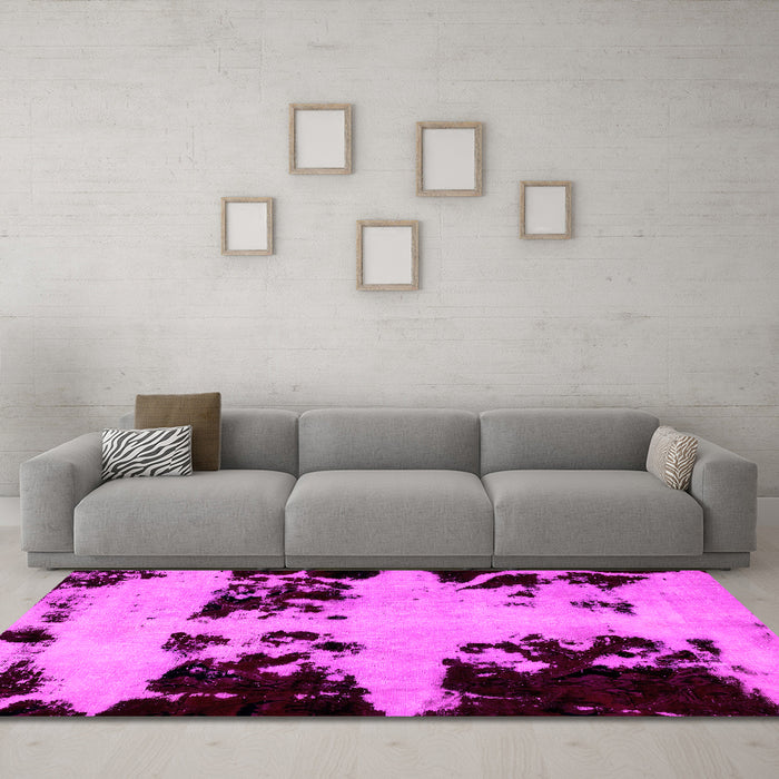 Machine Washable Abstract Pink Modern Rug in a Living Room, wshabs2014pnk