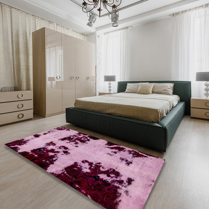 Abstract Pink Modern Rug in a Bedroom, abs2014