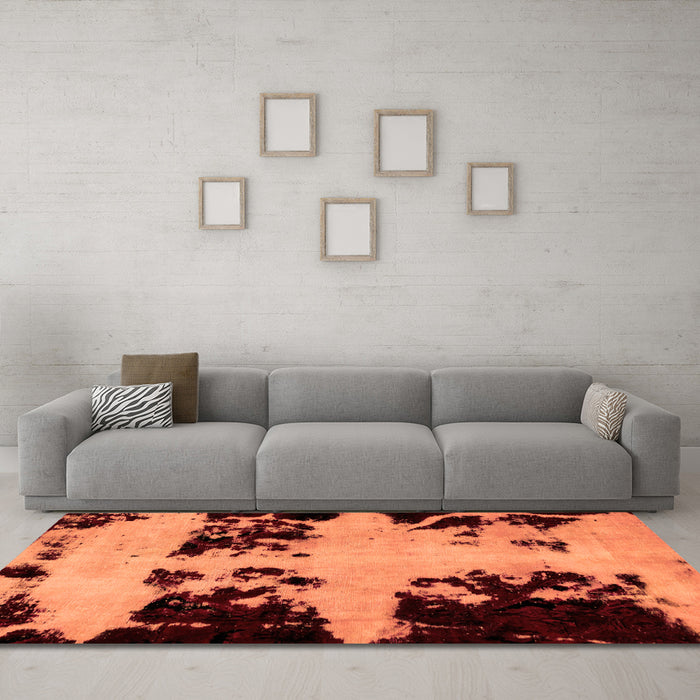 Machine Washable Abstract Orange Modern Area Rugs in a Living Room, wshabs2014org