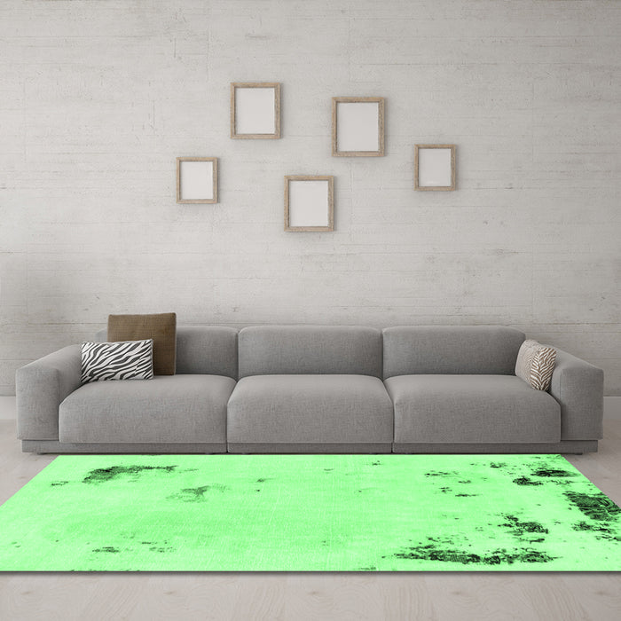 Machine Washable Abstract Emerald Green Modern Area Rugs in a Living Room,, wshabs2015emgrn
