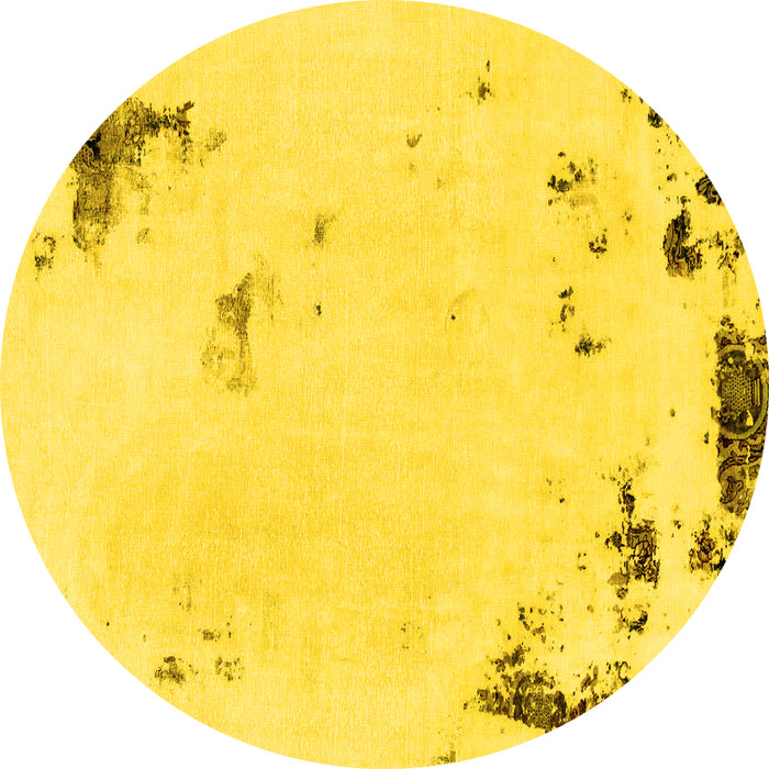 Round Machine Washable Abstract Yellow Modern Rug, wshabs2015yw