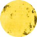 Round Machine Washable Abstract Yellow Modern Rug, wshabs2015yw