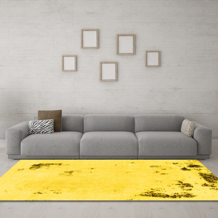 Machine Washable Abstract Yellow Modern Rug in a Living Room, wshabs2015yw