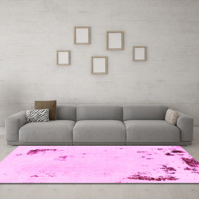 Machine Washable Abstract Pink Modern Rug in a Living Room, wshabs2015pnk