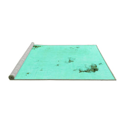 Sideview of Machine Washable Abstract Turquoise Modern Area Rugs, wshabs2015turq