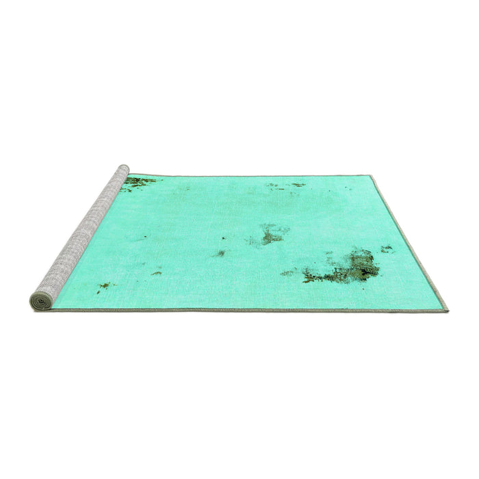 Sideview of Machine Washable Abstract Turquoise Modern Area Rugs, wshabs2015turq