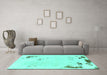 Machine Washable Abstract Turquoise Modern Area Rugs in a Living Room,, wshabs2015turq