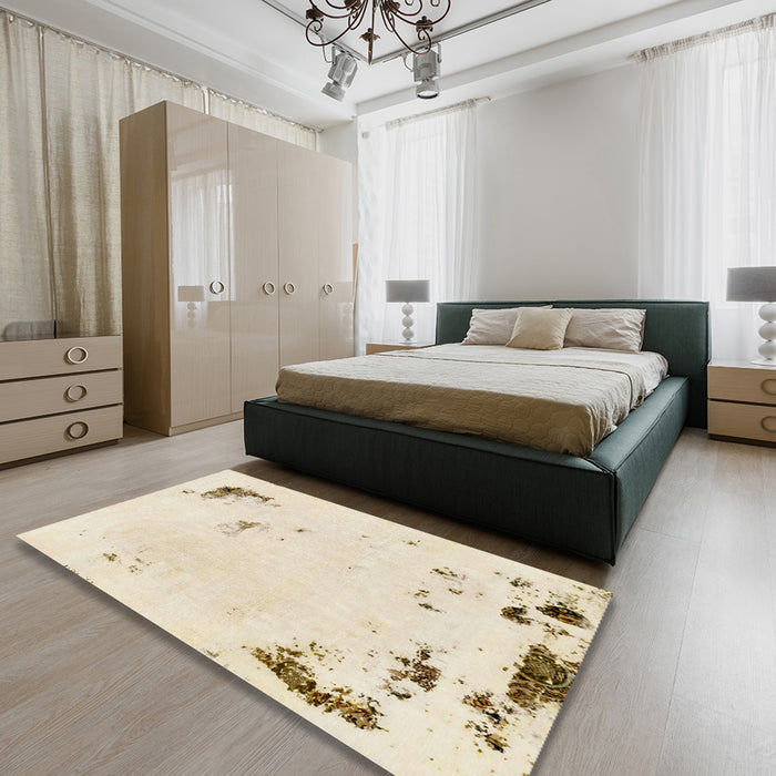Abstract Vanilla Gold Modern Rug in a Bedroom, abs2015