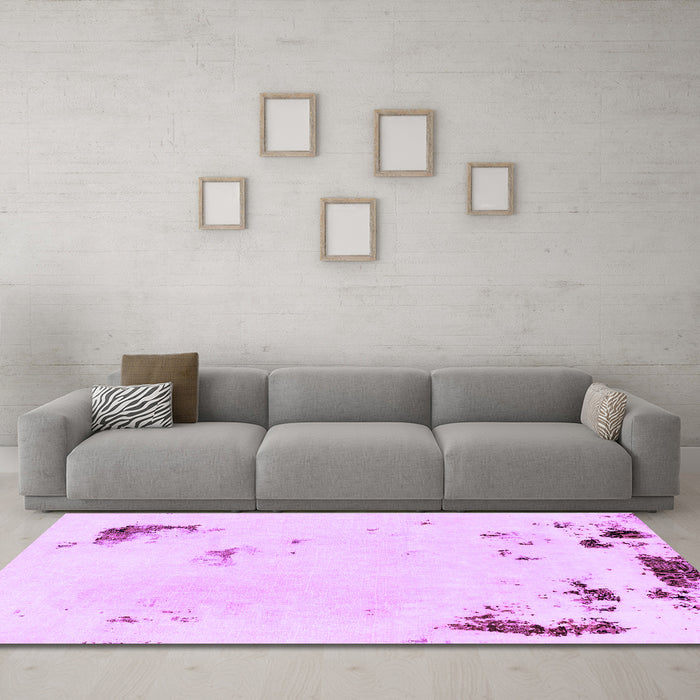 Machine Washable Abstract Purple Modern Area Rugs in a Living Room, wshabs2015pur