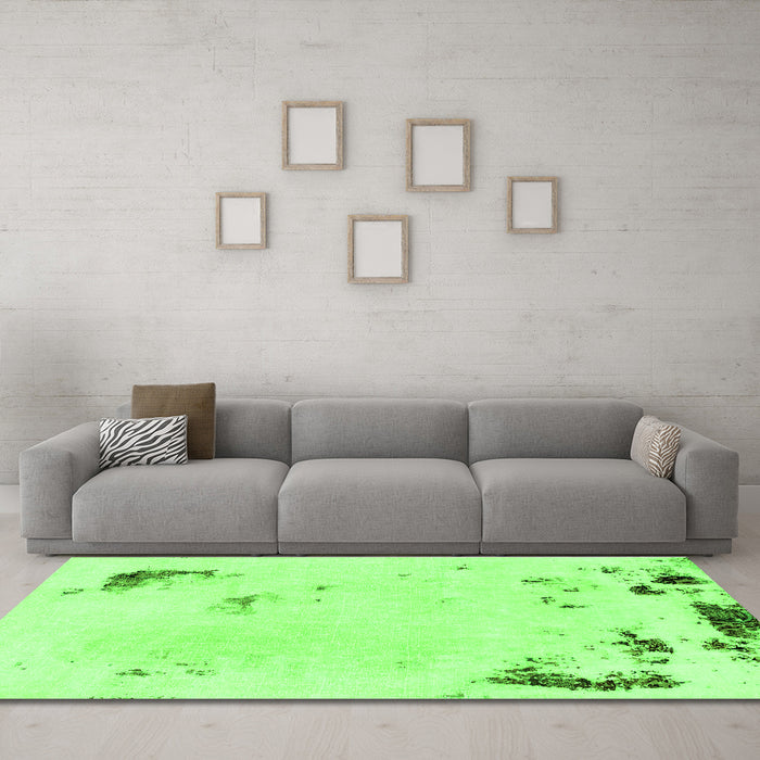 Machine Washable Abstract Green Modern Area Rugs in a Living Room,, wshabs2015grn