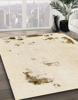 Machine Washable Abstract Vanilla Gold Rug in a Family Room, wshabs2015