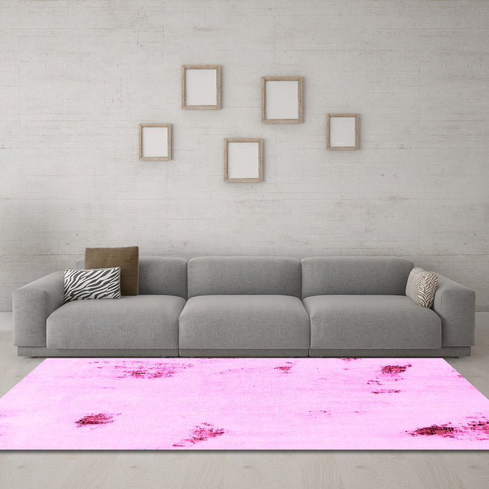 Machine Washable Abstract Pink Modern Rug in a Living Room, wshabs2016pnk