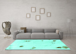 Machine Washable Abstract Turquoise Modern Area Rugs in a Living Room,, wshabs2016turq