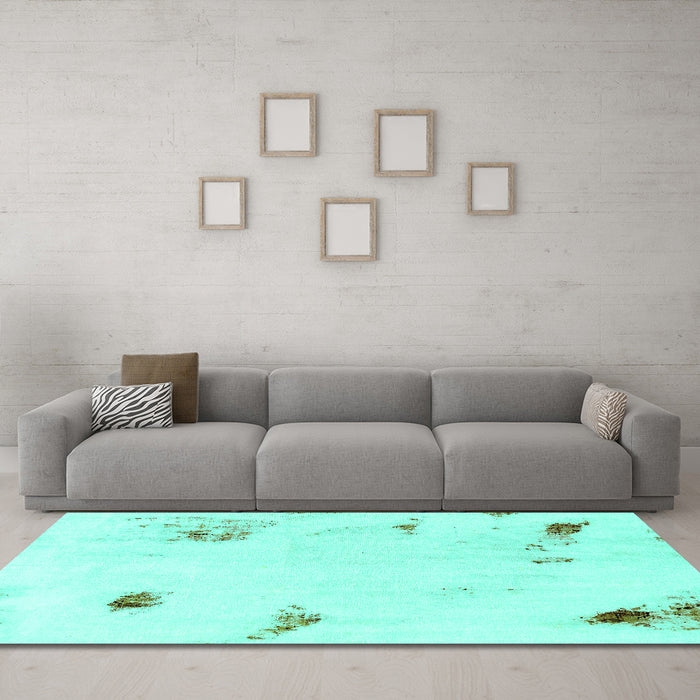 Machine Washable Abstract Turquoise Modern Area Rugs in a Living Room,, wshabs2016turq