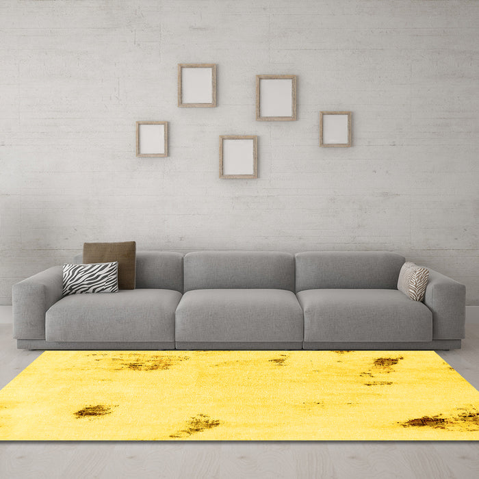 Machine Washable Abstract Yellow Modern Rug in a Living Room, wshabs2016yw