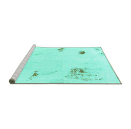 Sideview of Machine Washable Abstract Turquoise Modern Area Rugs, wshabs2016turq