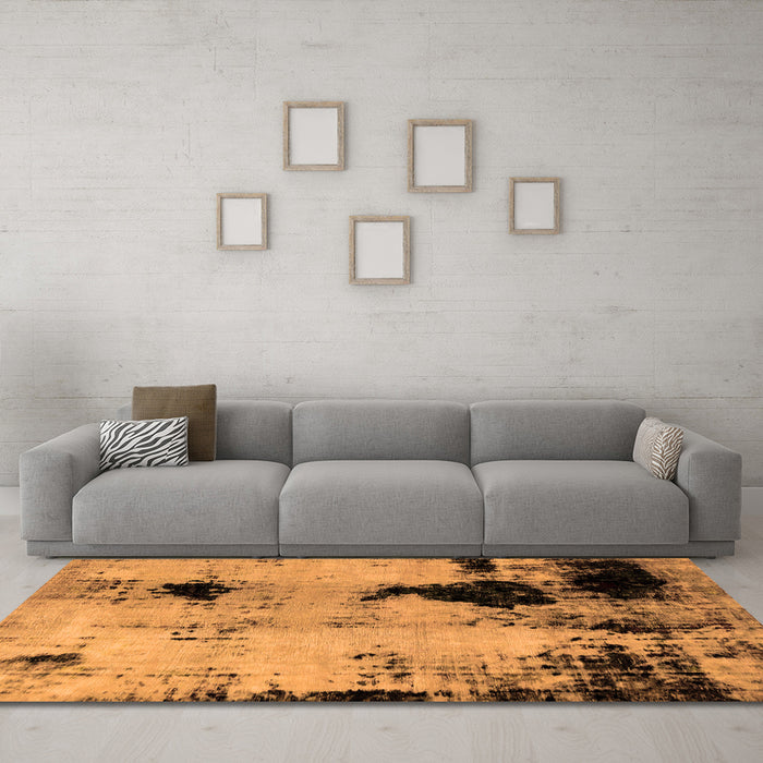Machine Washable Abstract Orange Modern Area Rugs in a Living Room, wshabs2017org