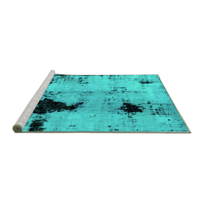 Sideview of Machine Washable Abstract Turquoise Modern Area Rugs, wshabs2017turq