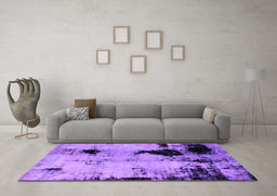 Machine Washable Abstract Purple Modern Area Rugs in a Living Room, wshabs2017pur