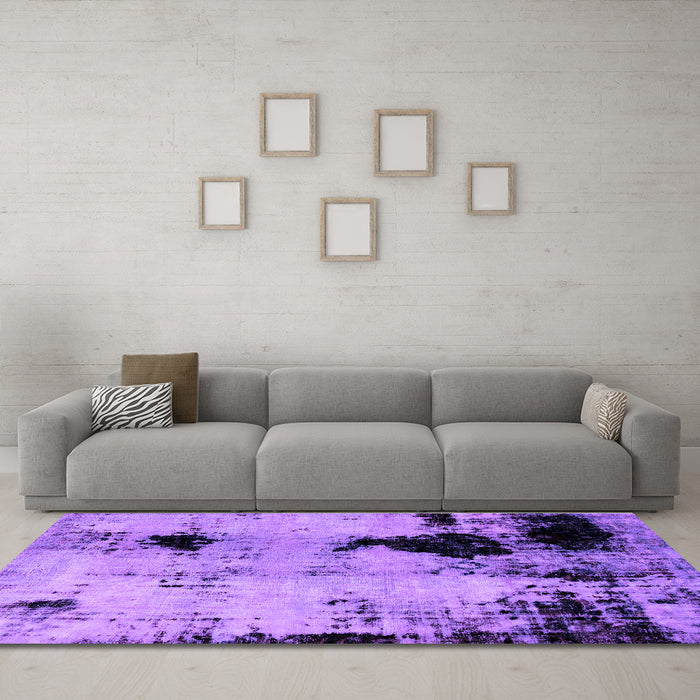 Machine Washable Abstract Purple Modern Area Rugs in a Living Room, wshabs2017pur