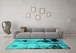 Machine Washable Abstract Turquoise Modern Area Rugs in a Living Room,, wshabs2017turq