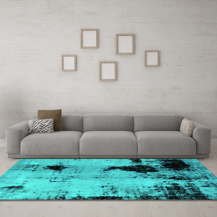 Machine Washable Abstract Turquoise Modern Area Rugs in a Living Room,, wshabs2017turq