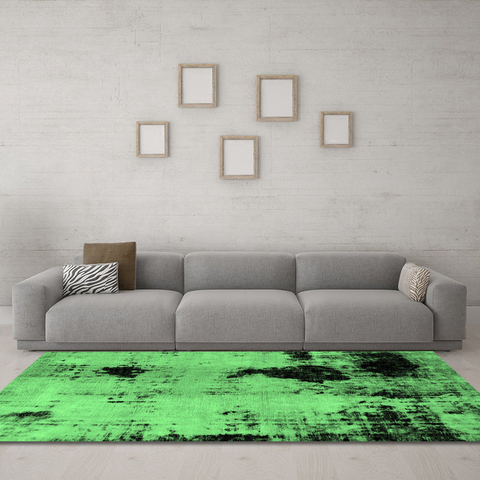 Machine Washable Abstract Emerald Green Modern Area Rugs in a Living Room,, wshabs2017emgrn