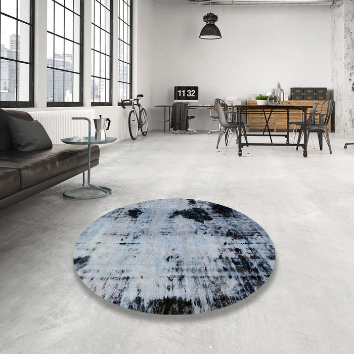 Round Machine Washable Abstract Purple Navy Blue Rug in a Office, wshabs2017