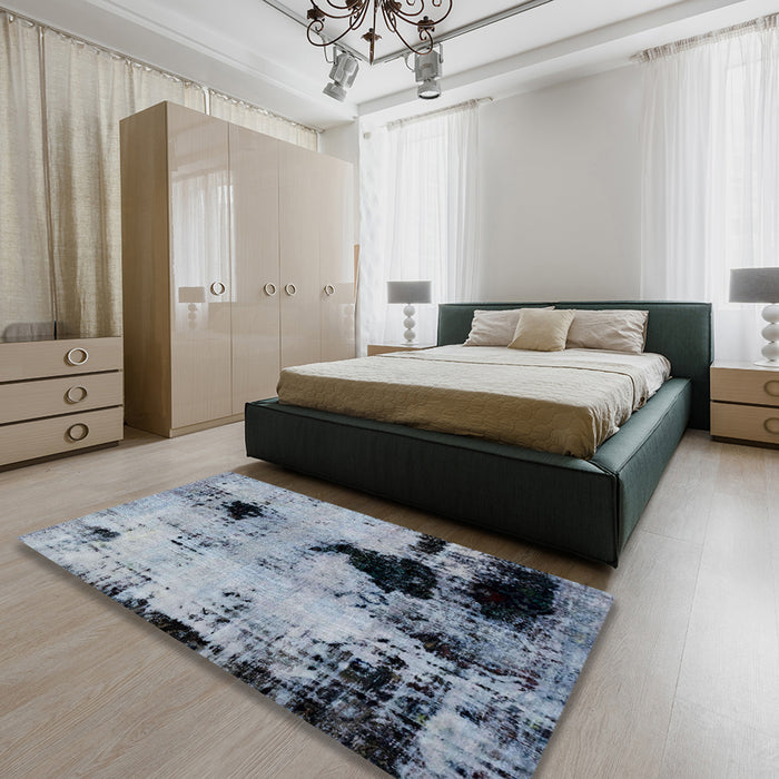 Abstract Purple Navy Blue Modern Rug in a Bedroom, abs2017