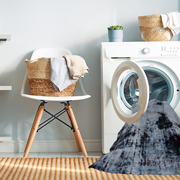 Machine Washable Abstract Purple Navy Blue Rug in a Washing Machine, wshabs2017