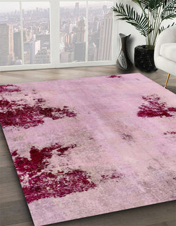 Abstract Pink Modern Rug in Family Room, abs2018