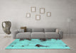 Machine Washable Abstract Turquoise Modern Area Rugs in a Living Room,, wshabs2018turq