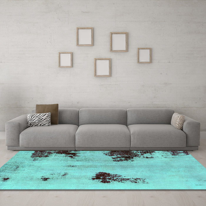 Machine Washable Abstract Turquoise Modern Area Rugs in a Living Room,, wshabs2018turq