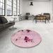 Round Abstract Pink Modern Rug in a Office, abs2018