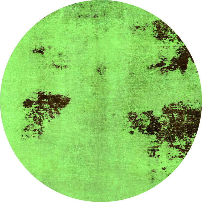 Round Machine Washable Abstract Green Modern Area Rugs, wshabs2018grn