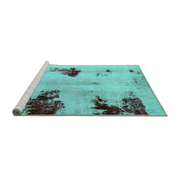Sideview of Machine Washable Abstract Turquoise Modern Area Rugs, wshabs2018turq