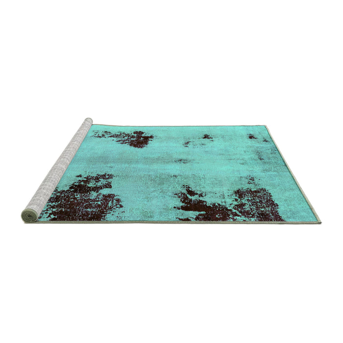 Sideview of Machine Washable Abstract Turquoise Modern Area Rugs, wshabs2018turq