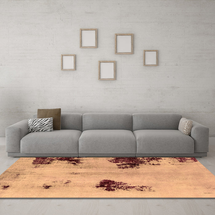 Machine Washable Abstract Brown Modern Rug in a Living Room,, wshabs2018brn