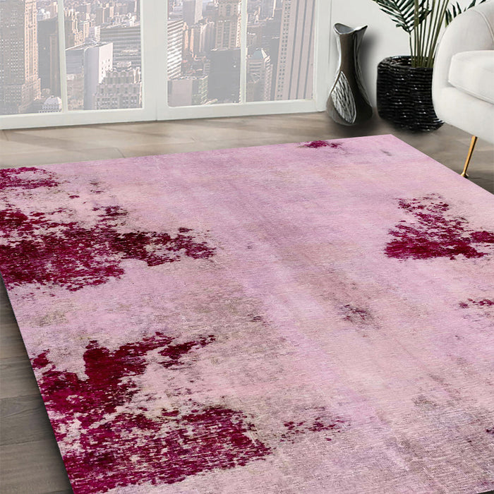 Machine Washable Abstract Pink Rug in a Family Room, wshabs2018